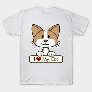 Brown and White Cat - I Love My Cat T-Shirt